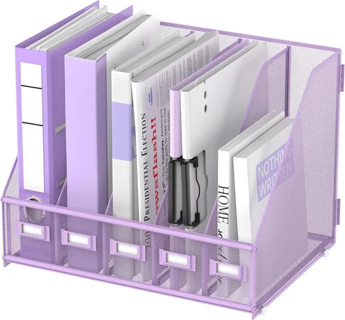 Miniatura 14 de SUPEASY Organizador de escritorio de metal para revistas, con 5 compartimentos verticales, organizador de archivos para escritorio de oficina, Negro