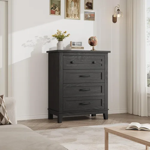 Miniatura 7 de GarveeHome Cómoda de 4 cajones verticales de 34.8 pulgadas de alto con gran almacenamiento, cómoda de madera independiente para dormitorio, sala