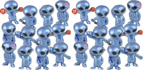 Miniatura 7 de ArtCreativity Figuras de vinilo de alienígena (48 piezas) - Divertidos recuerdos de fiesta espacial, posturas de ovnis surtidas, rellenos de bolsas