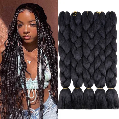Miniatura 33 de Extensiones de cabello trenzado color gris degradado, 5 unidades, trenzas sintéticas de 24 pulgadas, 2 tonos, cabello gris para trenzas de caja, #28