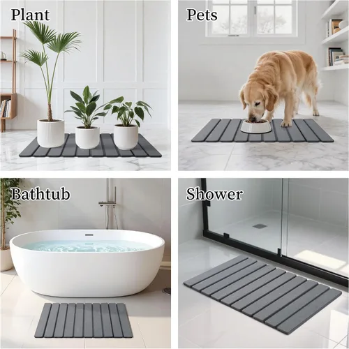 Miniatura 7 de THMINS Tapete de Baño de Piedra Enrollable, Tapete de Baño Plegable de Tierra de Diatomeas 24x16 pulgadas, Súper Absorbente, de Secado Rápido