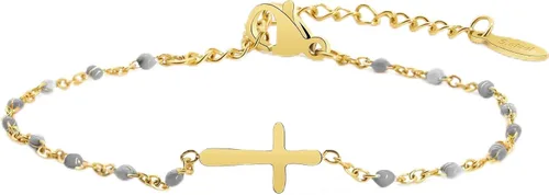 Miniatura 17 de Pulsera de Cuentas con Cruz Chapada en Oro de 14K para Mujeres, Pulsera de Acero Inoxidable Ajustable con Cruz de Fe Religiosa, Pulsera de Cadena
