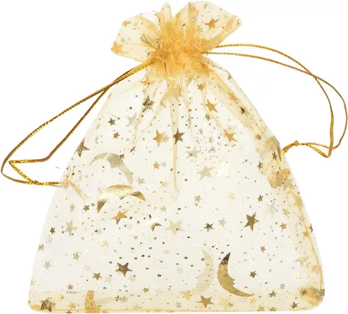 Miniatura 17 de MECCANIXITY Bolsa de organza de 3.5 x 5 pulgadas, bolsas de malla transparente de luna y estrella, bolsas de regalo con cordón, bolsa de regalo