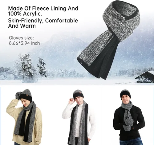 Miniatura 4 de Honnesserry Gorro de invierno para hombre con guantes de pantalla táctil, guantes cálidos para hombre y gorro, conjunto de guantes temáticos