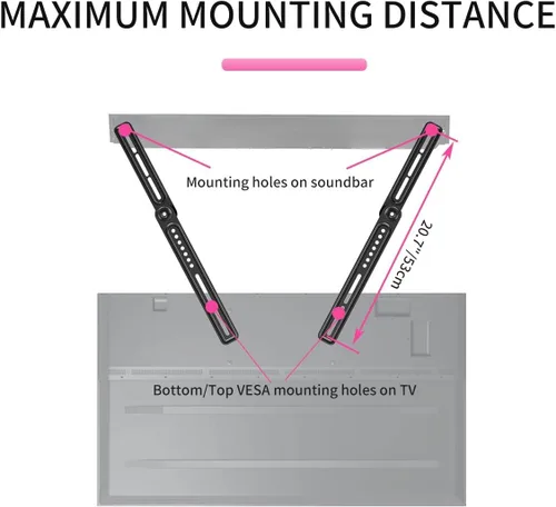 Miniatura 2 de Soporte de montaje universal para barra de sonido para encima/debajo del televisor, se adapta a televisores de 23-65 pulgadas, hasta 22 libras por