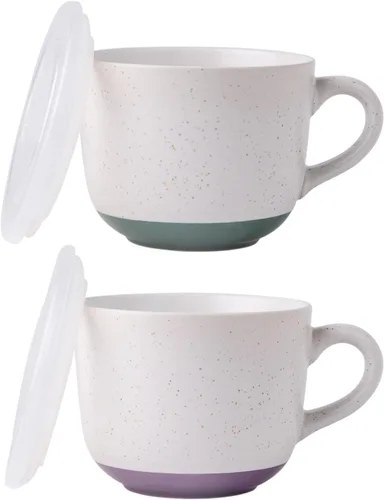 Miniatura 12 de AmorArc Tazas de sopa de cerámica con tapa, tazas grandes de sopa de 710 ml con asa para café, cereal, ensalada, fideos, té, tazas de sopa con tapa