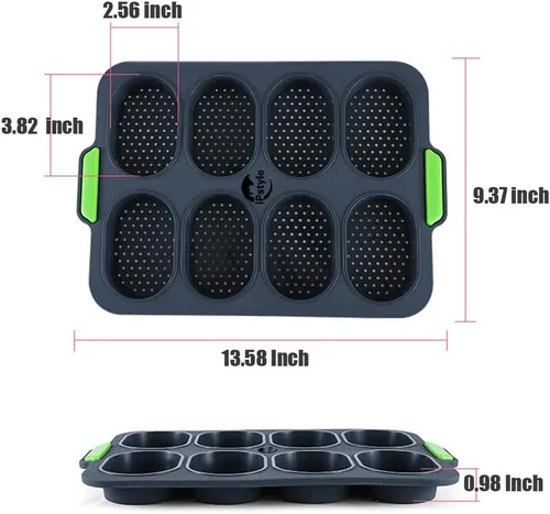 Miniatura 7 de Sartén de silicona para baguette, antiadherente, sin BPA, gris, 12 x 2.5 x 2.5 pulgadas