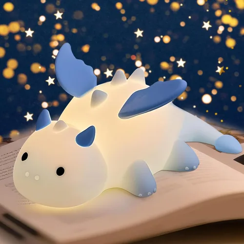 Miniatura 12 de AVEKI Luz nocturna de dragón rosa, linda lámpara de dragón para bebés regalos para niñas y princesas, 10 modos de luz táctil ajustable, lámpara