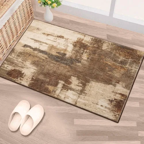 Miniatura 45 de Kelarea Alfombra lavable para sala de estar, 5 x 7 antideslizante, alfombras modernas abstractas color beige, alfombra de pelo bajo fácil