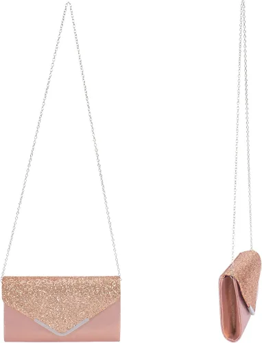Miniatura 7 de DIGOGO Bolso de noche con solapa de lentejuelas en forma de sobre bolso cruzado de cadena para boda fiesta baile de graduación