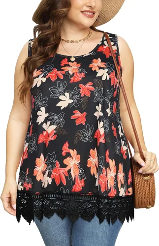Camisetas tipo túnicas sin mangas de talla extragrande para mujer, corte suelto, estilo bohemio, estampado floral, con tirantes delgados