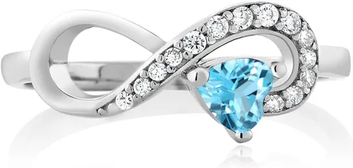 Miniatura 3 de Gem Stone King Anillo infinito de plata de ley 925 con piedra natal Forma de corazón de 0.157 in Anillo de compromiso de boda para mujer