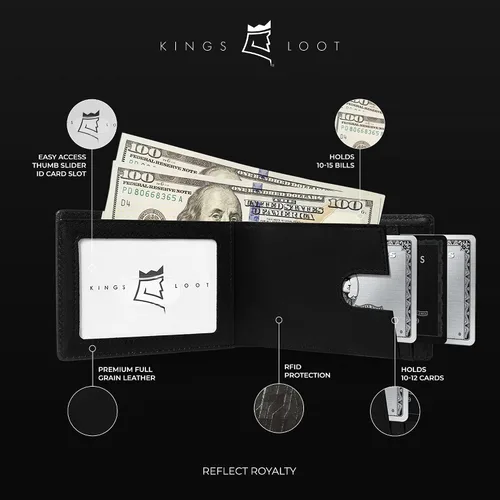 Miniatura 5 de Kings Loot Carteras de cuero genuino Kings Fold para hombre, Negro -, Cartera Rfid