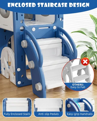 Miniatura 7 de XJD Tobogán para Niños Pequeños, Tobogán 13 en 1 para Niños Pequeños, Nueva Actualización con Set de Golf, Aro de Baloncesto, Pizarra de Dibujo