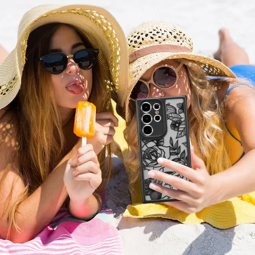 Miniatura 6 de XIZYO Funda delgada para Samsung Galaxy S22 Ultra con diseño floral rosa para mujeres y niñas, TPU a prueba de golpes, funda protectora para Galaxy