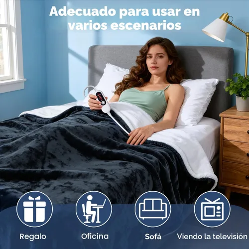 Miniatura 8 de Manta térmica eléctrica, manta térmica de tela de franela suave con ajuste de temperatura de 5 niveles, lavable a máquina, calefacción de doble cara