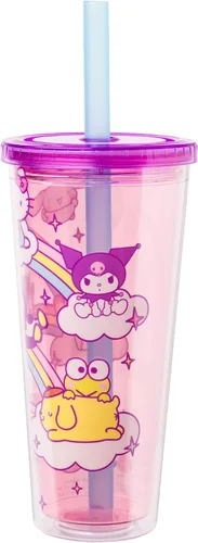 Miniatura 4 de Silver Buffalo Sanrio Hello Kitty and Friends - Vaso de plástico Boba con tapa y popote con Hello Kitty, Cinnamorroll, Kuromi, My Melody, Badtz