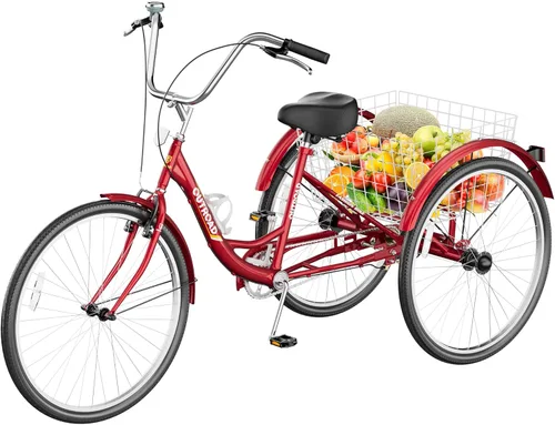 Miniatura 9 de Max4out Triciclo para adultos con cesta grande de 24/26 pulgadas, bicicleta de crucero estable de 3 ruedas para compras, triciclo de playa y ciudad