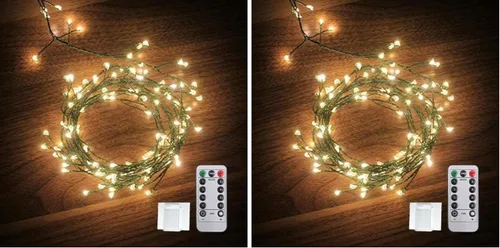 Miniatura 8 de Dailyart - Cadena de luces LED de 6 pies con 120 microestrellas, funciona con pilas, impermeable, alambre de cobre verde oscuro, para guirnalda