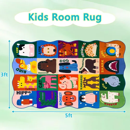 Miniatura 2 de Alfombras infantiles para sala de juegos, 3 x 5 pies, alfombra de área ultra antideslizante, alfombra de juego lavable, bonita alfombra de animales