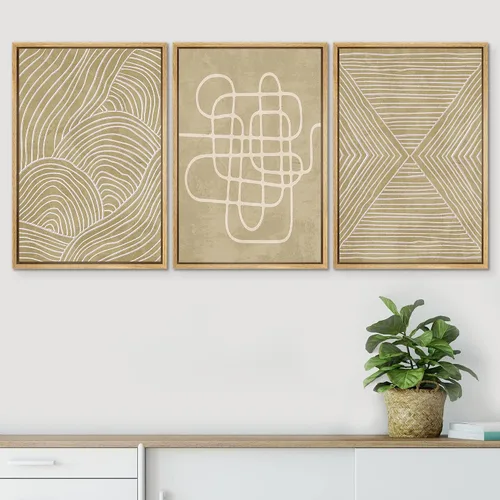 Miniatura 202 de SIGNWIN Lienzo enmarcado para pared, arte con pinceladas de flujo neutro en tonos beige abstractos, ilustraciones, arte moderno, decorativo