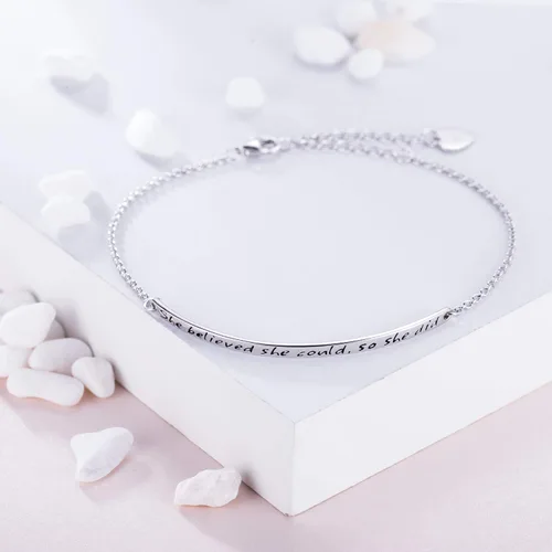 Miniatura 2 de Pulsera de plata de ley 925 para mujer con grabado inspirador ajustable "She Believed She Could So She Did" para mujeres y niñas