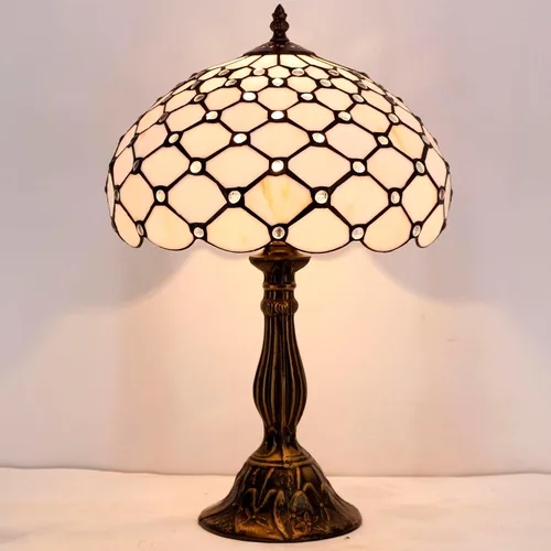 Miniatura 3 de WERFACTORY Tiffany - Lámpara de mesa con cuentas de cristal de color ámbar, lámpara de mesa de escritorio, luz de lectura de 12 x 12 x 18 pulgadas