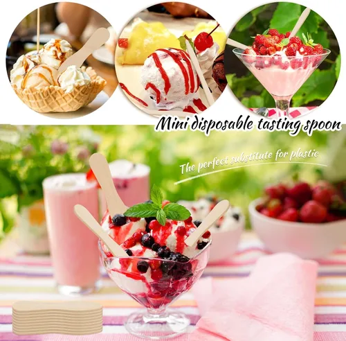 Miniatura 5 de 400 cucharas pequeñas de madera, mini cucharas desechables para degustación de helado, cuchara de muestra de madera de 3 pulgadas para manualidades