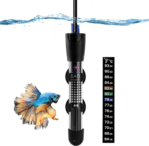 DOMICA Calentador de acuario ajustable de 50 W, calentador de agua sumergible para pecera pequeña (8-16 galones) con termómetro adhesivo gratis