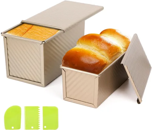 Miniatura 9 de Beasea Juego de 2 moldes para pan rectangulares de 12 x 4 pulgadas, moldes antiadherentes de acero al carbono, molde para tostadas doradas, moldes