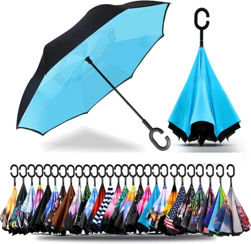 Miniatura 202 de SIEPASA Paraguas invertido invertido de 49/56 pulgadas, doble toldo extra grande, ventilado, resistente al viento, impermeable, paraguas de golf