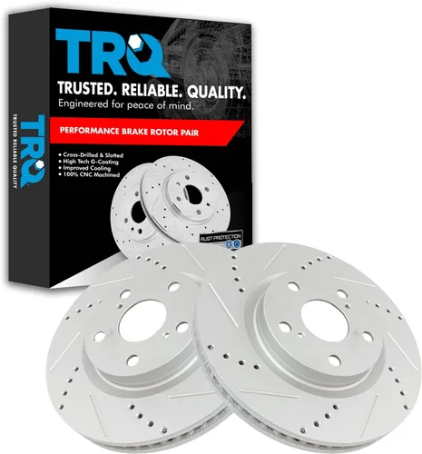Miniatura 408 de TRQ Juego de rotores de freno de rendimiento trasero con revestimiento G premium compatible con Mazda 6 2014-2021