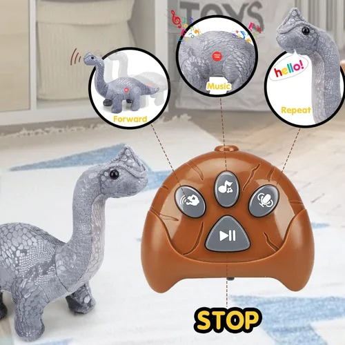 Miniatura 5 de TOY Life Dinosaurios a control remoto – Electrónico para caminar, brontosaurio de peluche y animal de peluche, dinosaurio RC regalo para niños de 3