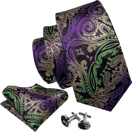 Miniatura 217 de Barry.Wang - Juego de corbata de seda para hombre, diseño de cachemira, pañuelo y gemelos de bolsillo