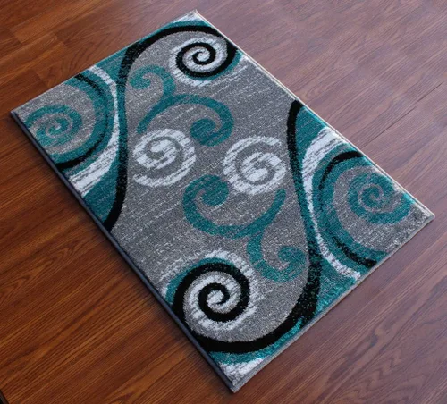 Miniatura 2 de Masada Rugs, Stephanie Collection - Alfombra de área moderna y contemporánea, 1100, turquesa, gris, blanco, negro (2 pies x 3 pies)