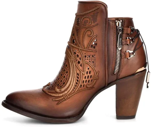 Miniatura 4 de Cuadra Botines para mujer en piel auténtica con bordado y cremallera marrón Marrón