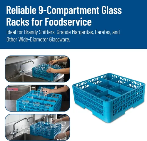 Miniatura 8 de Carlisle FoodService Products RG9-214 OptiClean Estante de vidrio con 9 compartimentos con 2 extensores, 7.12 pulgadas, polipropileno, azul