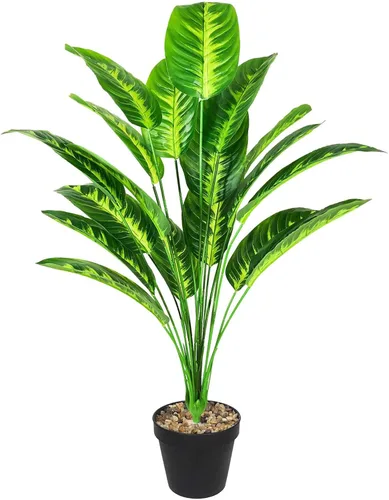 Plantas artificiales, árbol de plátano falso con hojas verdes en maceta de plástico, 31.5 in, Strelitzia sintética, plantas tropicales, decoración