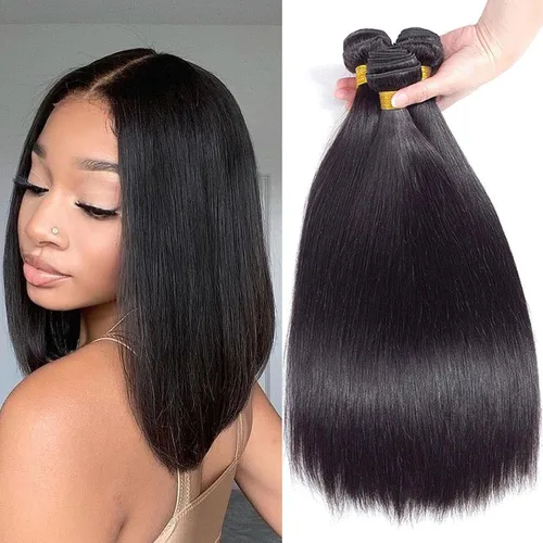 Miniatura 7 de 3 manojos de cabello humano lacio 100% sin procesar virgen brasileño paquetes de 10, 12, 14 pulgadas, mechones de cabello humano corto sin procesar