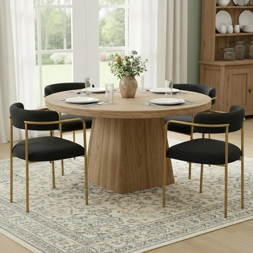 Miniatura 5 de Boucle - Juego de 4 sillas de comedor con brazos, modernas sillas de comedor tapizadas de mediados de siglo para cocina y comedor, respaldo curvo