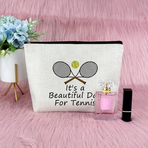Miniatura 7 de Sfodiary Bolsa de maquillaje para amantes del tenis, regalo inspirador para niñas de tenis, bolsa de cosméticos con temática de jugadores, Bolsa