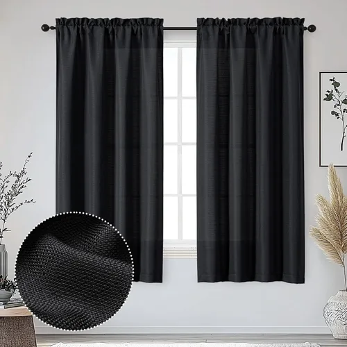 Miniatura 90 de OWENIE Bob Juego de 2 Paneles de Cortinas Negras de Cocina para Ventanas de 36 Pulgadas de Largo, Cortinas Cortas de Café con Textura de Lino