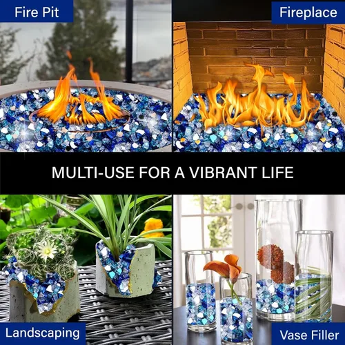 Miniatura 223 de NUPICK Vidrio de Fuego de 5 Libras, Vidrio Brillante para Fogata de 1/2 Pulgada, Roca de Vidrio Templado para Fogata para Propano o Gas Natural