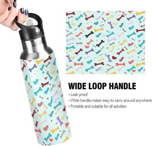 Miniatura 4 de BPA-Free Sport Water Bottle Insulated 20 Oz, Stainless Steel Vacuum Insulated Water Bottle for Gym Outdoor Travel School, Colorful Dog Bone Heart