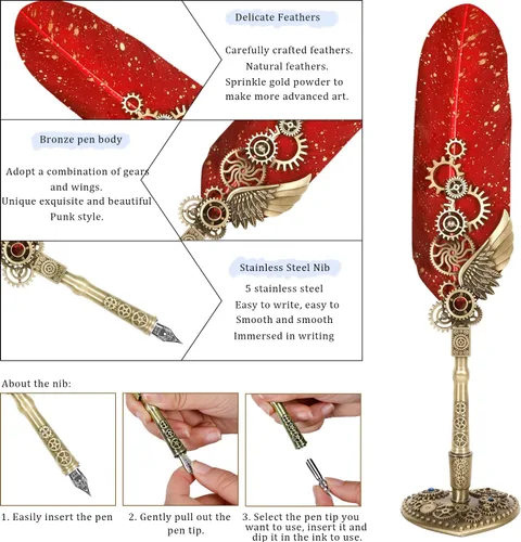 Miniatura 4 de NC Juego de Tinta de Pluma de Caña, Pluma de Pluma, Sello de Cera con Estampilla, Juego de Caligrafía - Regalo del Día de San Valentín para Amantes