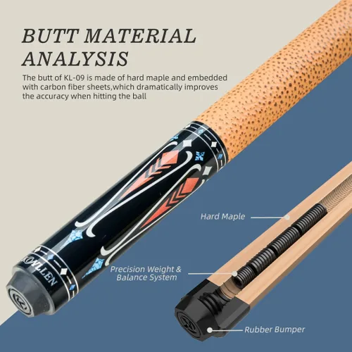 Miniatura 6 de KONLLEN Carbon Fiber Pool Cue Stick 58-inch Professional Pool Sticks for Adults Full Carbon Technology Low Deflection Pool Cue Billiard Cues with