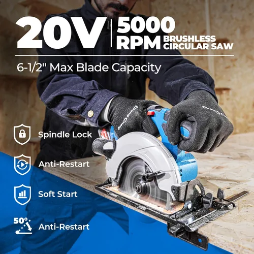 Miniatura 2 de Dong Cheng Sierra Circular Inalámbrica de 6-1/2 Pulgadas 840W, Profundidad de Corte 59mm, Ajustable de 0-50° con Adaptador de Recolección de Polvo
