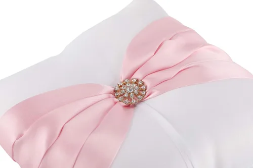 Miniatura 2 de he andi 7.8 "satén artificial diamante decoración anillo de boda portador almohada (rosa)