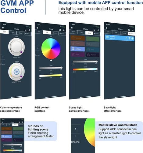 Miniatura 6 de GVM - Luz de video LED RGB con control Bluetooth, kit de iluminación de fotografía 880RS 60W, panel LED regulable con pantalla LCD, 3 paquetes