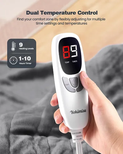 Miniatura 3 de Yokimisu Manta eléctrica King - Manta térmica suave, doble control y 9 niveles de calor, temporizador de 10 horas, franela suave a sherpa, manta